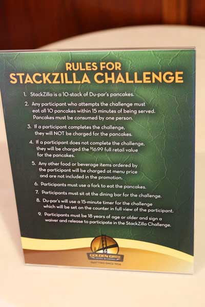 Golden Gate's Du-par's Serves Up Daunting Stackzilla Challenge 4 Stackzilla Rules