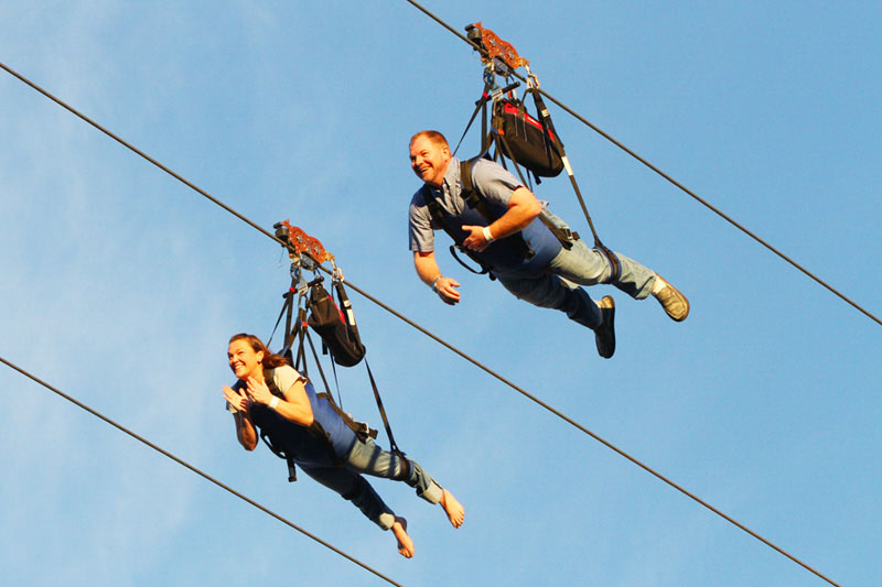 The Ultimate Date Night Challenge in Downtown Las Vegas 10 Couple enjoying the Slotzilla Zipline