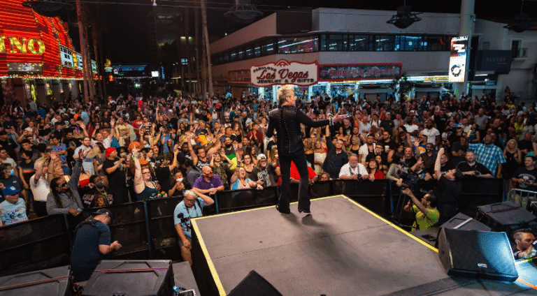 How to Plan a Romantic Vacation in Las Vegas 2 A stage view of the crowd at a Fremont Street Experience free concert