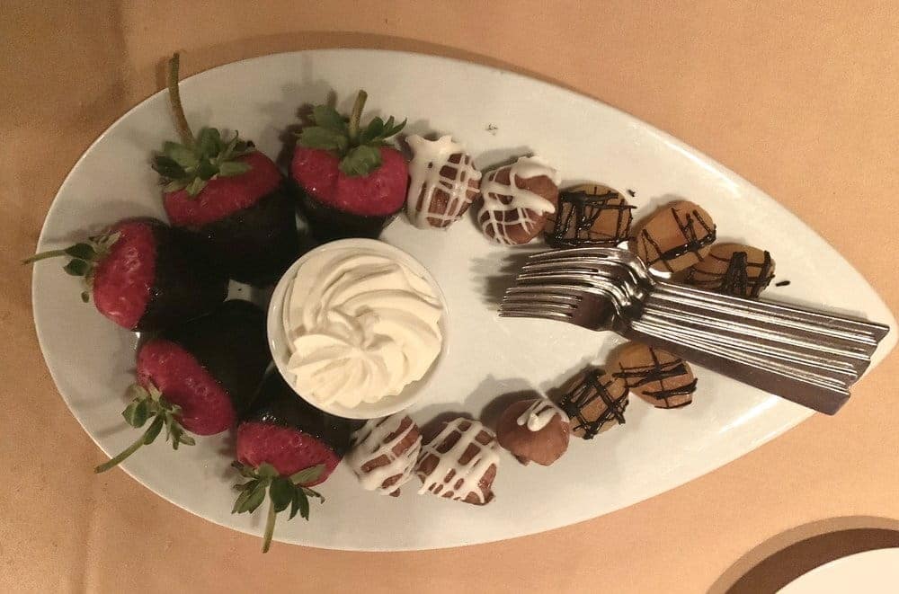 Strawberries and chocolate dessert from Hugo’s Cellar.
