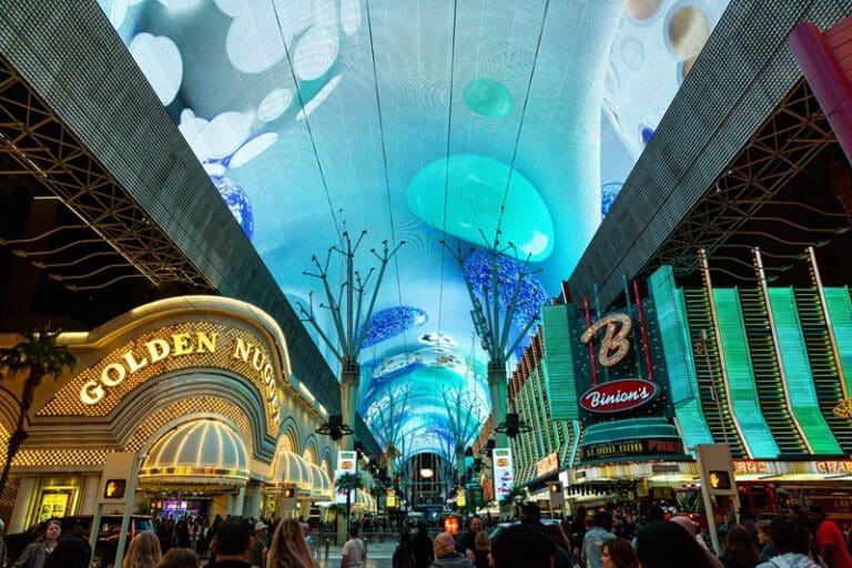 A view of the zipline under the canopy at Fremont Street. 