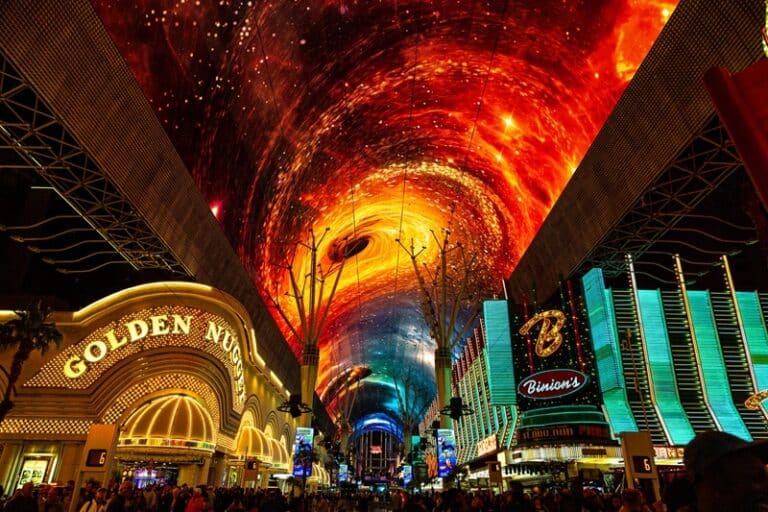 A view of the zipline under the canopy at Fremont Street. 