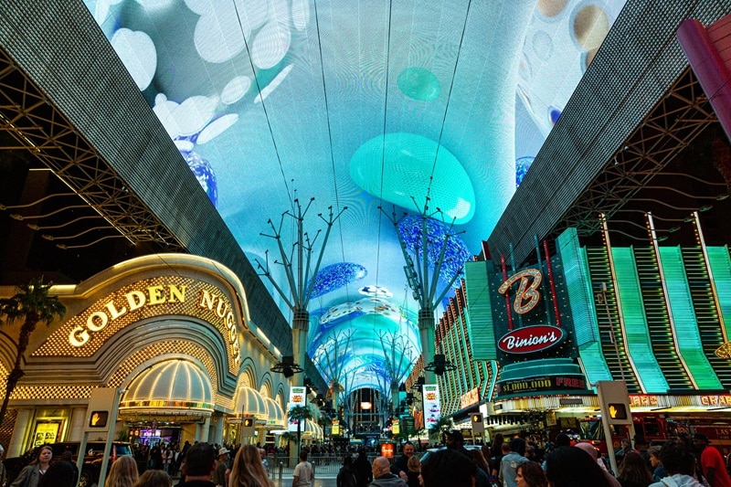 A view of the zipline under the canopy at Fremont Street.
