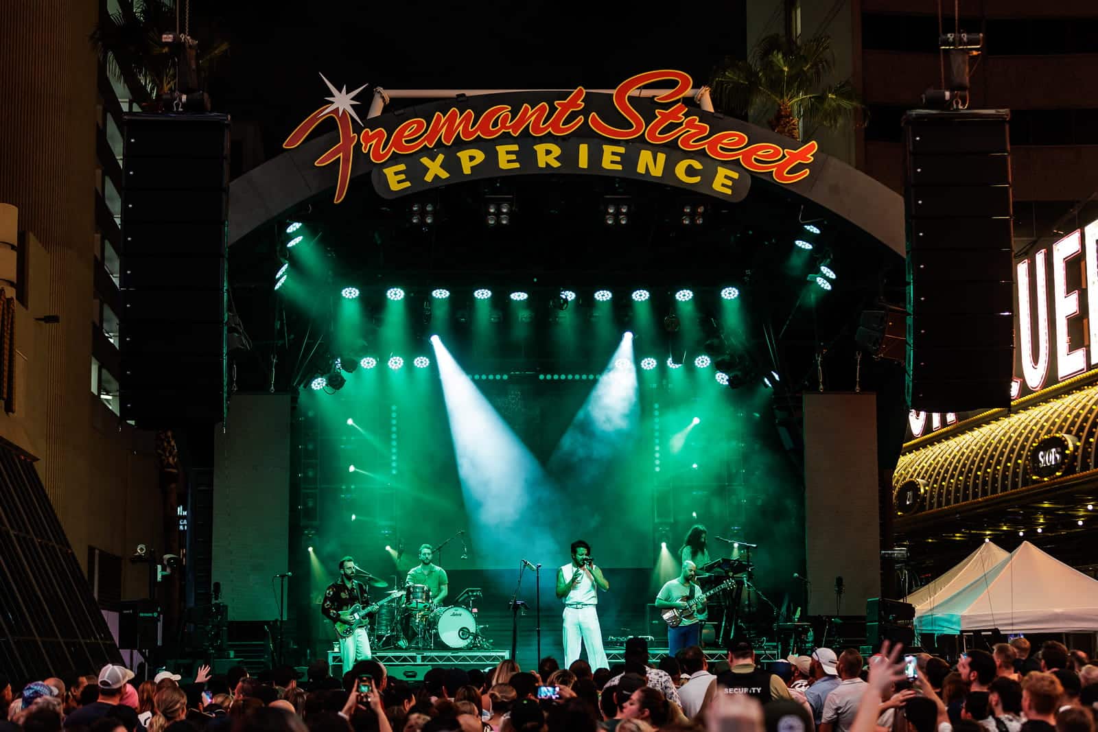 Young the Giant on stage at the Fremont Street Experience.