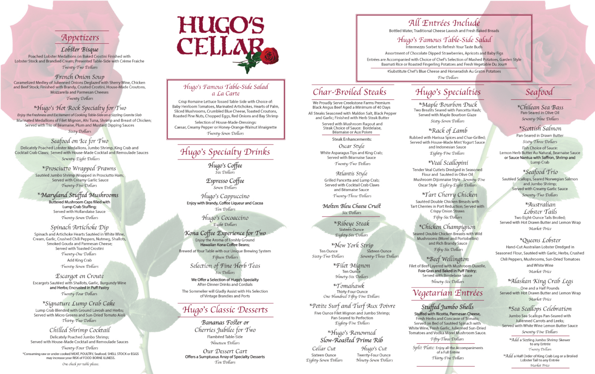 Hugo Cellar Menu