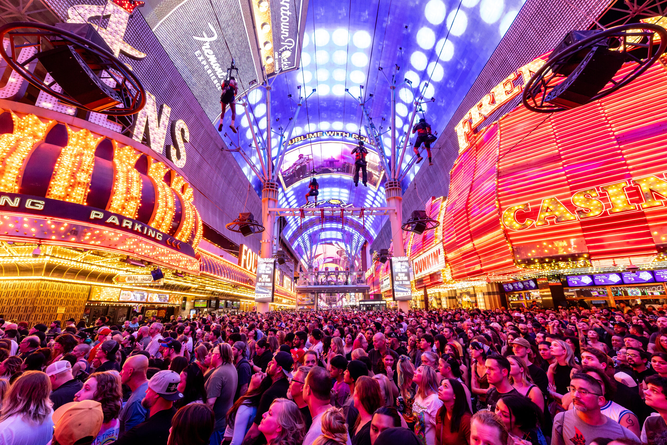 SlotZilla zipline riders on fremont street