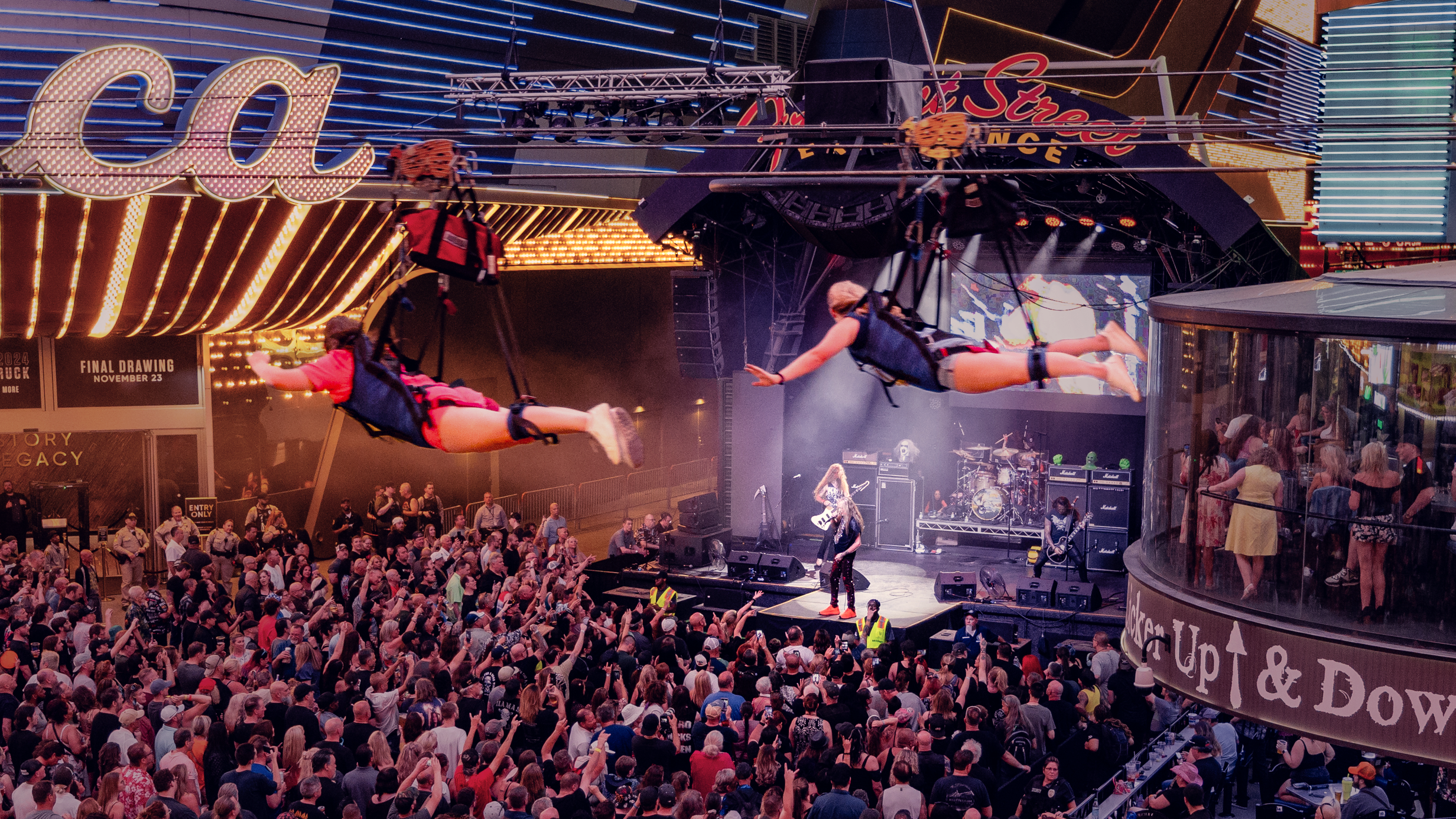 Flying SlotZilla over Fremont Street during a concert night.