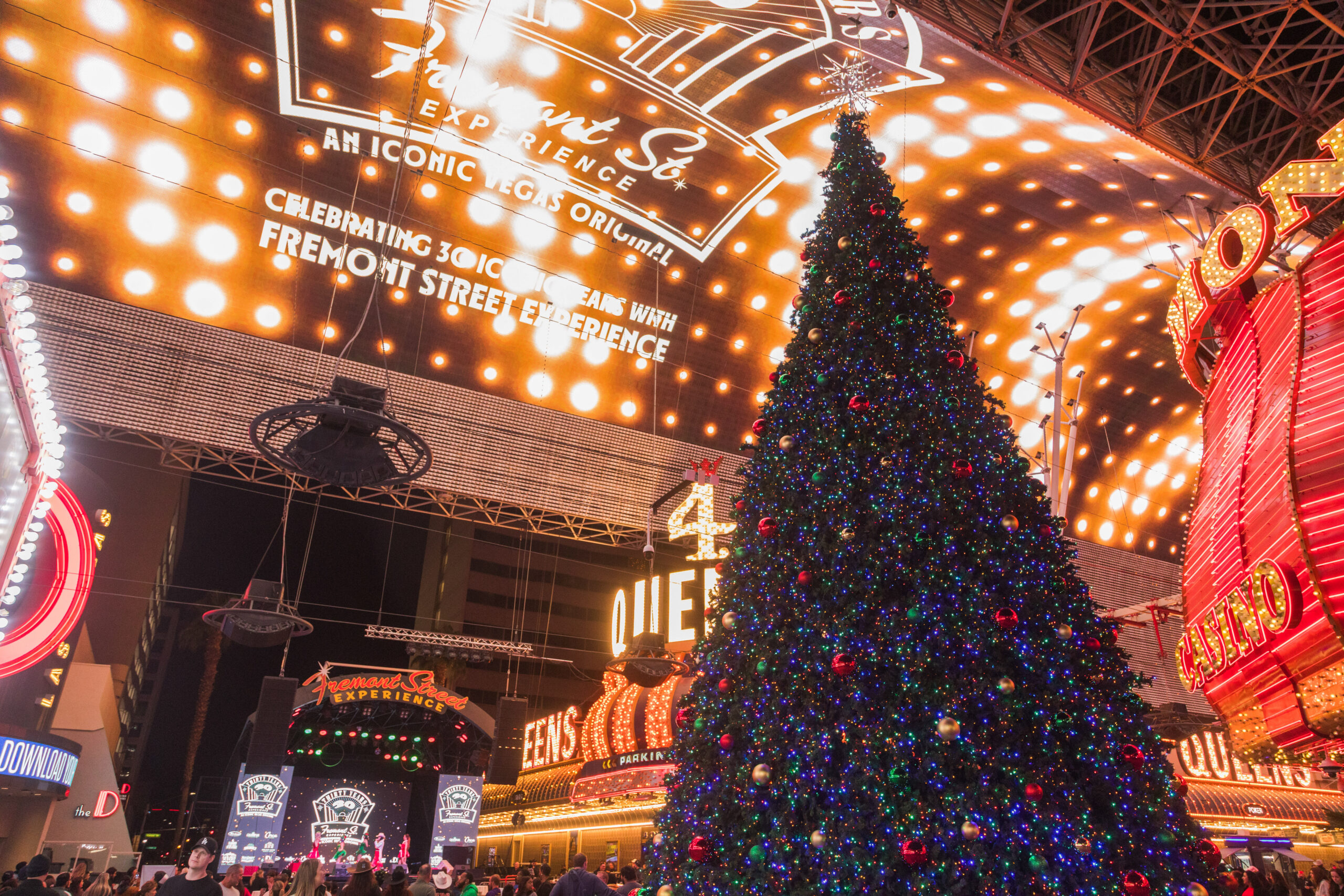 Christmas tree at Fremont Street with holiday vibes