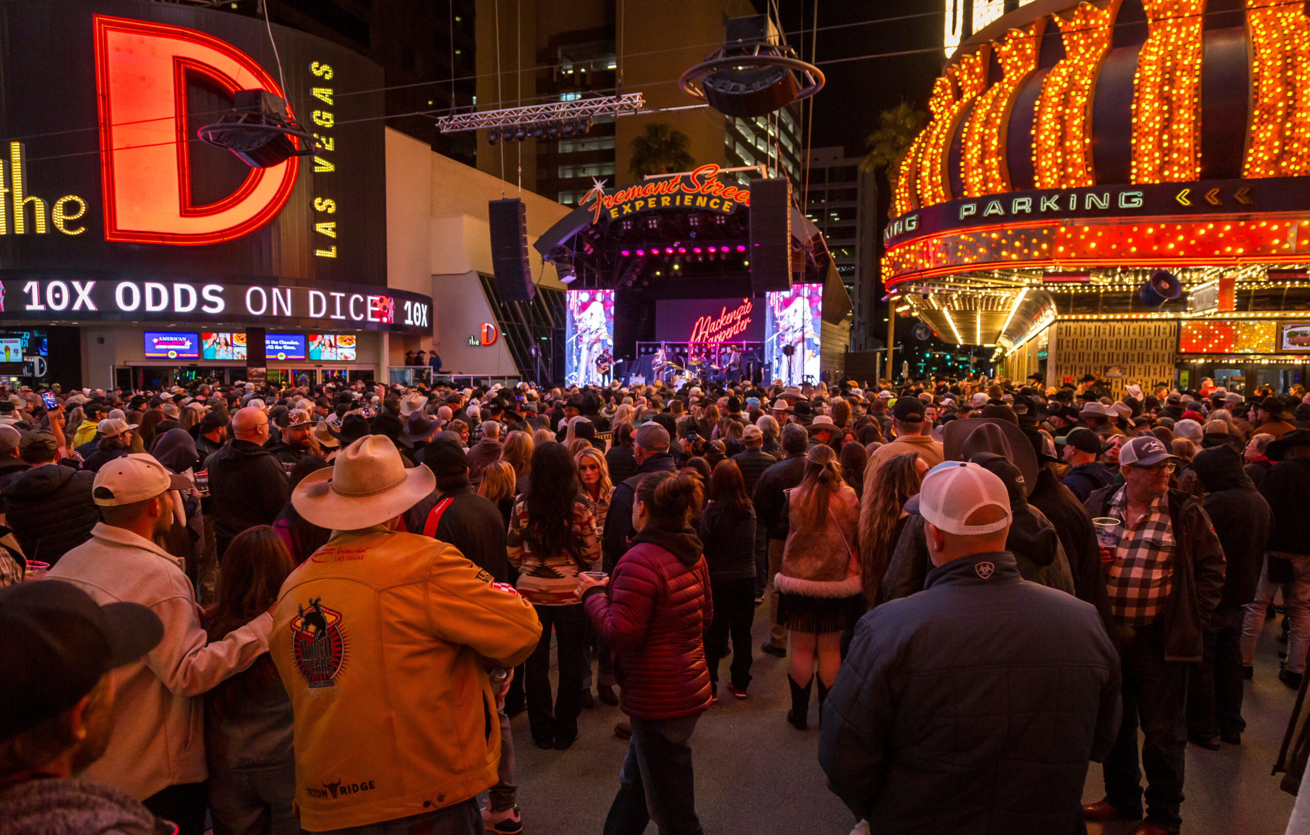 Outdoor concert crowd at Fremont Street Experience during NFR